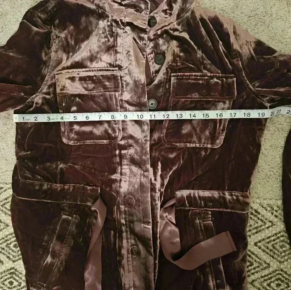 LOFT Crushed Mauve Berry Velvet Utility Jacket Button Front Tie Size S